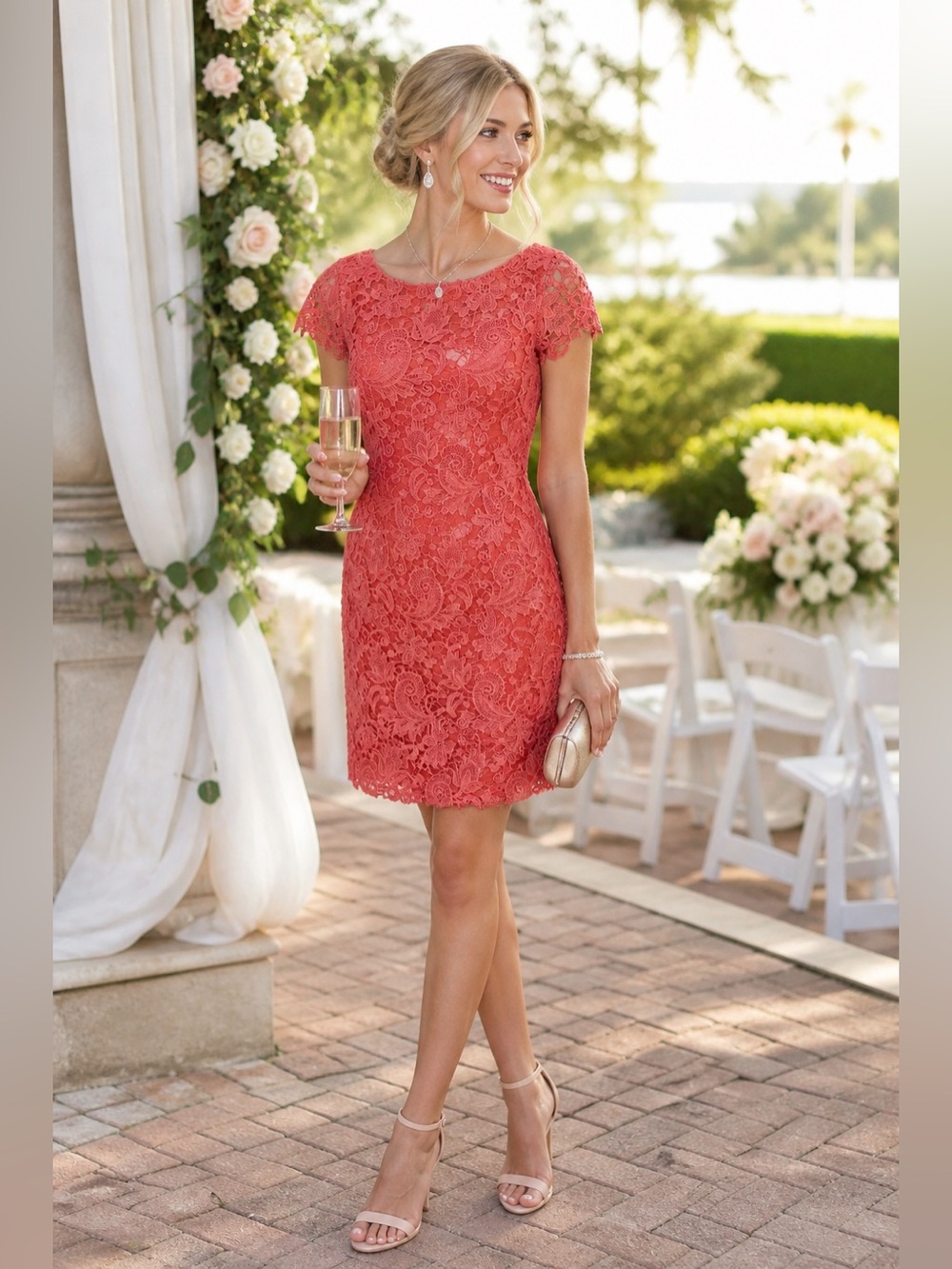 Vince Camuto Coral Lace Cocktail Dress 🌸